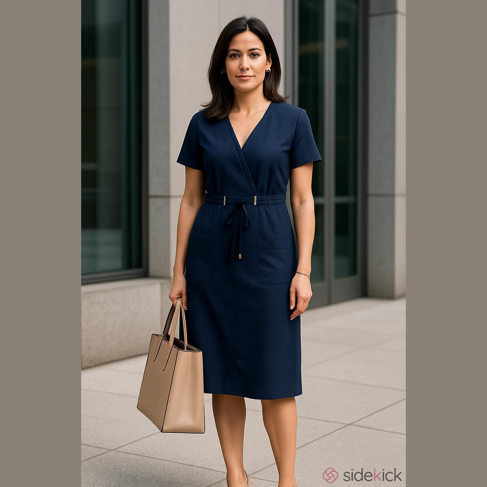 Karl Lagerfeld Paris Navy Belted Career Dress Size 16 - Picture 2 of 10